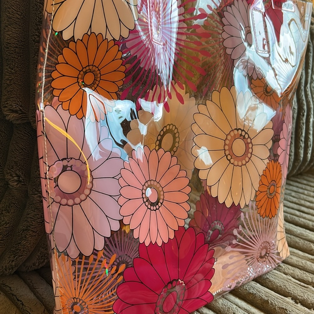 Clinique Beauty in Bloom Multicolor Floral Transparent Tote Bag NWOT 🌺 🌼 - Picture 4 of 9
